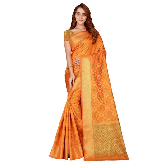 Generic Women's Kanjivaram Silk Saree with Blouse (Yellow, 5-6 Mtrs)