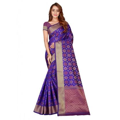 Generic Women's Kanjivaram Silk Saree with Blouse (Blue, 5-6 Mtrs)