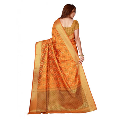 Generic Women's Kanjivaram Silk Saree with Blouse (Yellow, 5-6 Mtrs)