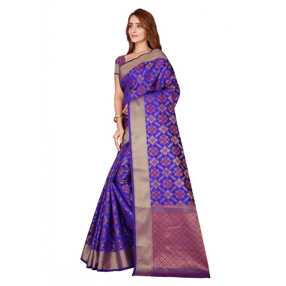 Generic Women's Kanjivaram Silk Saree with Blouse (Blue, 5-6 Mtrs)