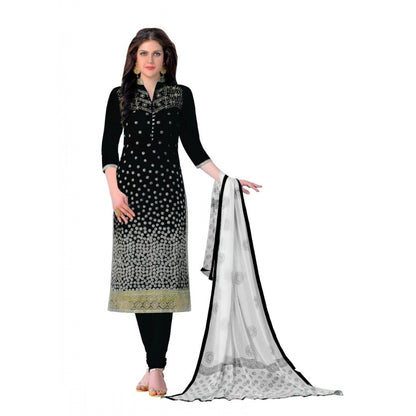 Generic Women's Cotton Unstitched Salwar-Suit Material With Dupatta (Black, 2.20 Mtr)