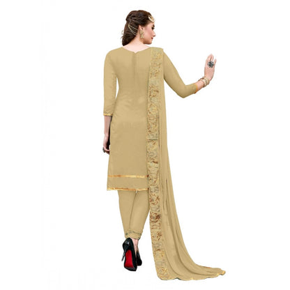 Generic Women's Chanderi Cotton Unstitched Salwar-Suit Material With Dupatta (Beige, 2.20 Mtr)