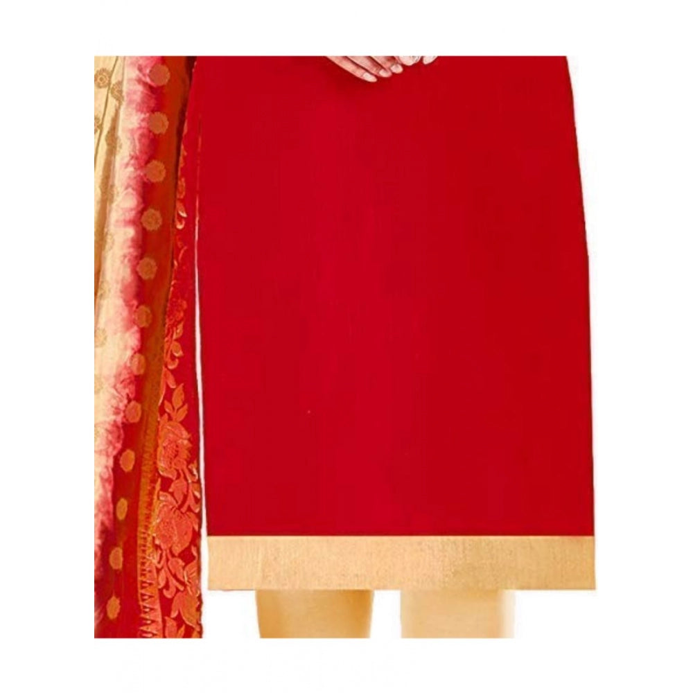 Generic Women's Slub Cotton Unstitched Salwar-Suit Material With Dupatta (Red, 2 Mtr)