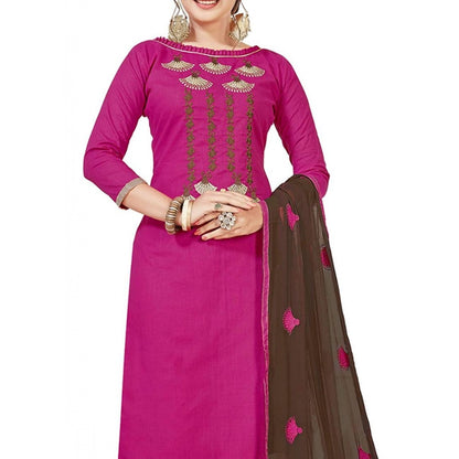 Generic Women's Slub Cotton Unstitched Salwar-Suit Material With Dupatta (Pink, 2 Mtr)