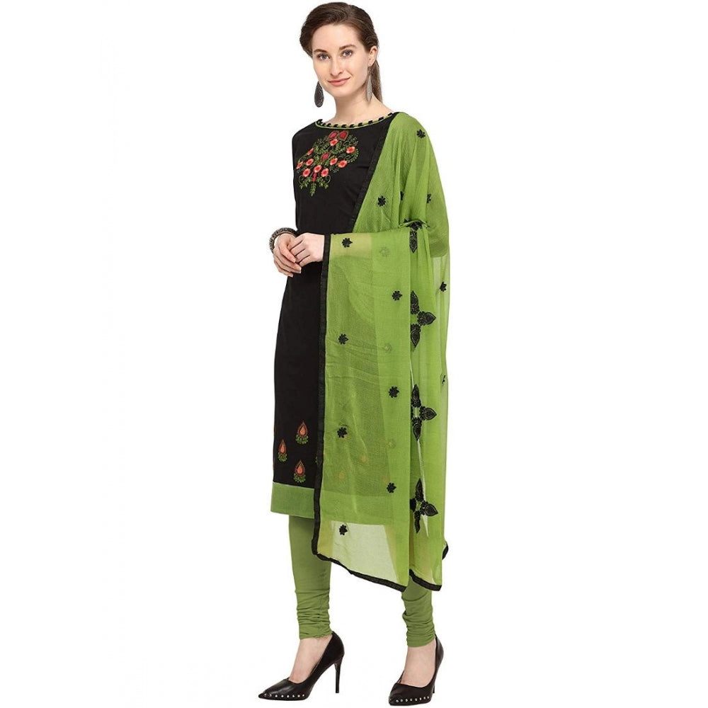 Generic Women's Slub Cotton Unstitched Salwar-Suit Material With Dupatta (Black, 2 Mtr)