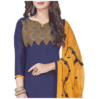 Generic Women's Slub Cotton Unstitched Salwar-Suit Material With Dupatta (Navy Blue, 2 Mtr)