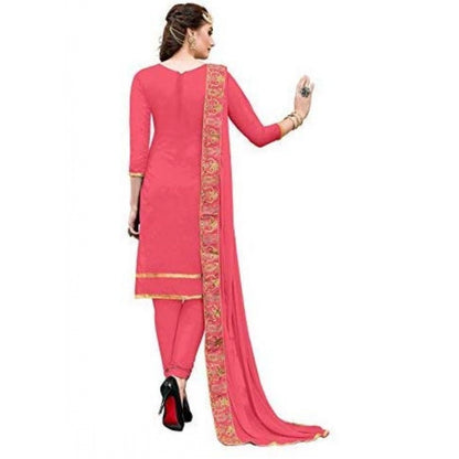 Generic Women's Chanderi Cotton Unstitched Salwar-Suit Material With Dupatta (Light Red, 2.20 Mtr)