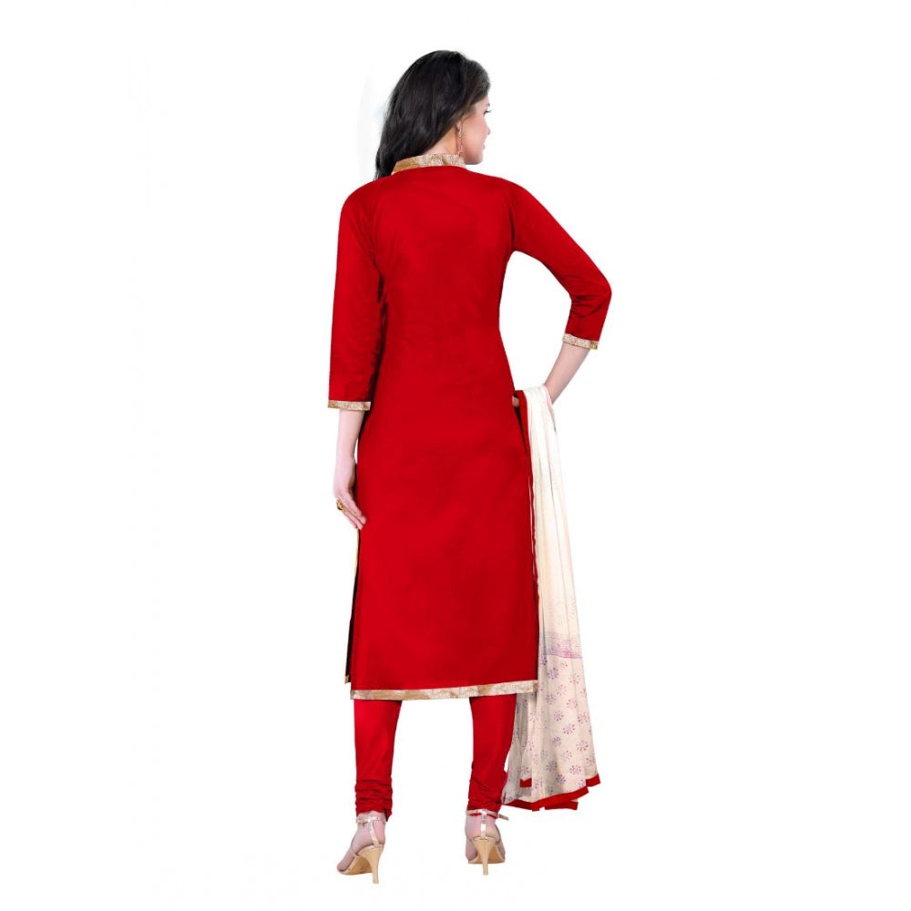 Generic Women's Cotton Unstitched Salwar-Suit Material With Dupatta (Red, 2.20 Mtr)