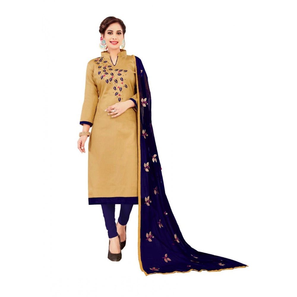 Generic Women's Glaze Cotton Unstitched Salwar-Suit Material With Dupatta (Beige, 2 Mtr)