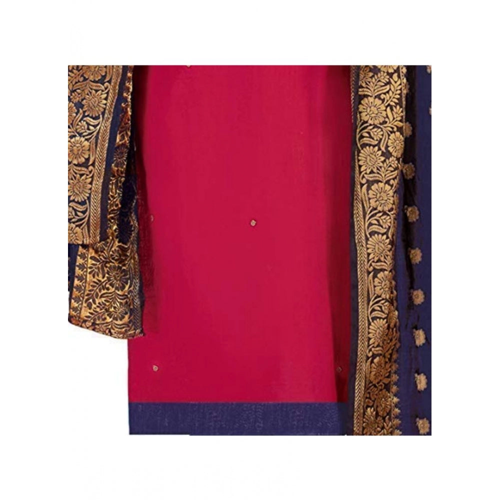 Generic Women's Slub Cotton Unstitched Salwar-Suit Material With Dupatta (Magenta, 2 Mtr)