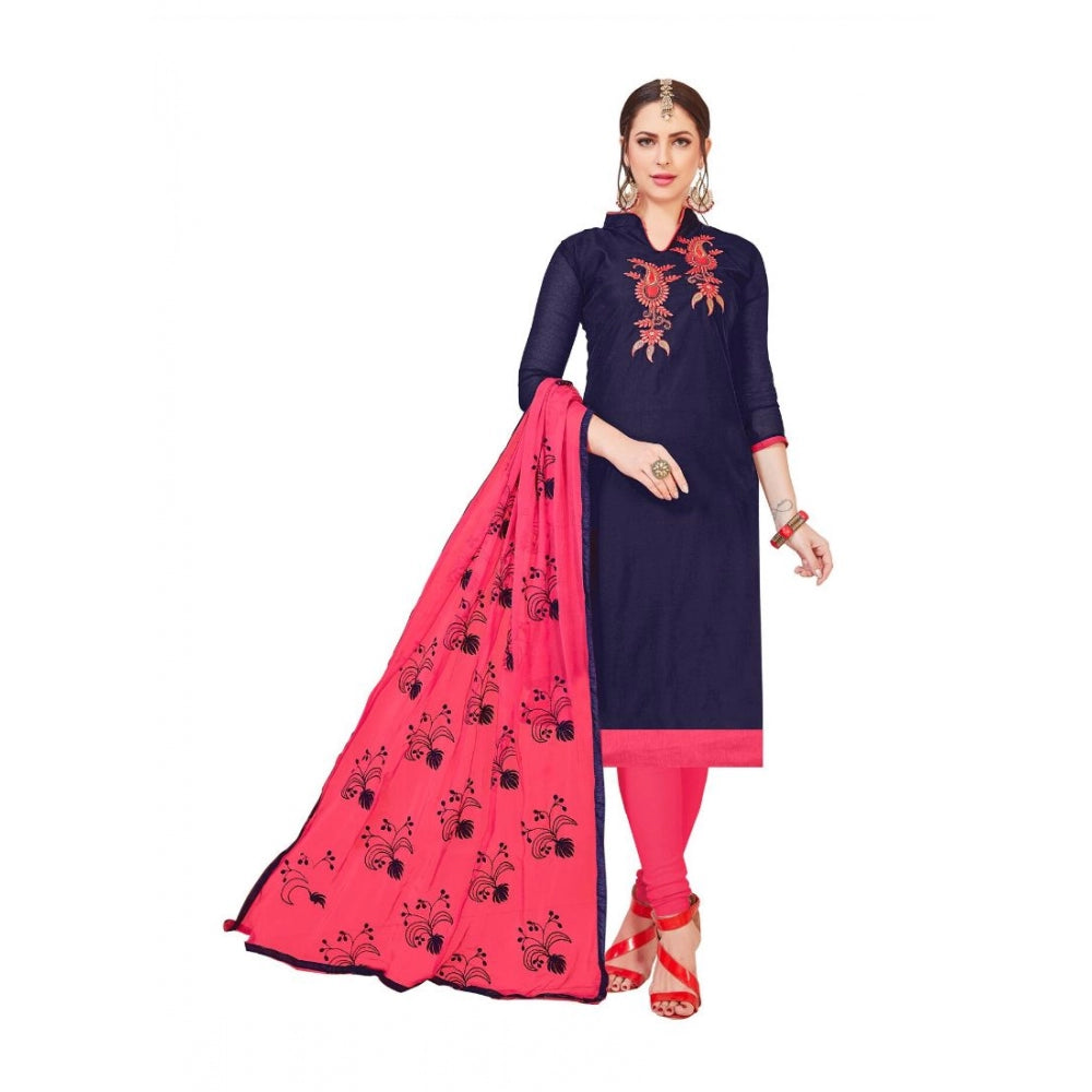 Generic Women's Modal Silk Unstitched Salwar-Suit Material With Dupatta (Navy Blue, 2 Mtr)