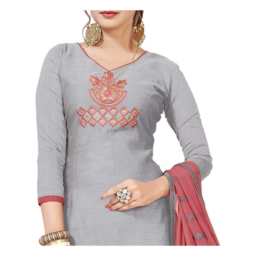 Generic Women's Modal Silk Unstitched Salwar-Suit Material With Dupatta (Light Grey, 2 Mtr)