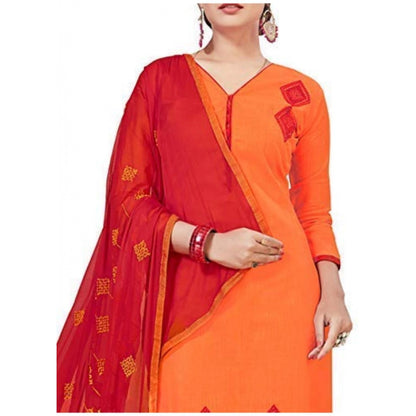 Generic Women's Slub Cotton Unstitched Salwar-Suit Material With Dupatta (Orange, 2 Mtr)