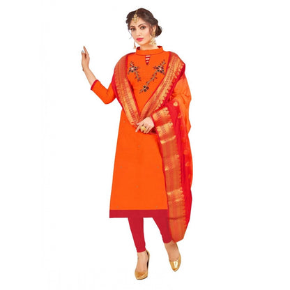 Generic Women's South Slub Cotton Unstitched Salwar-Suit Material With Dupatta (Orange, 2 Mtr)