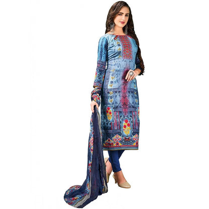 Generic Women's Cotton Unstitched Salwar-Suit Material With Dupatta (Blue, 2.5 Mtr)