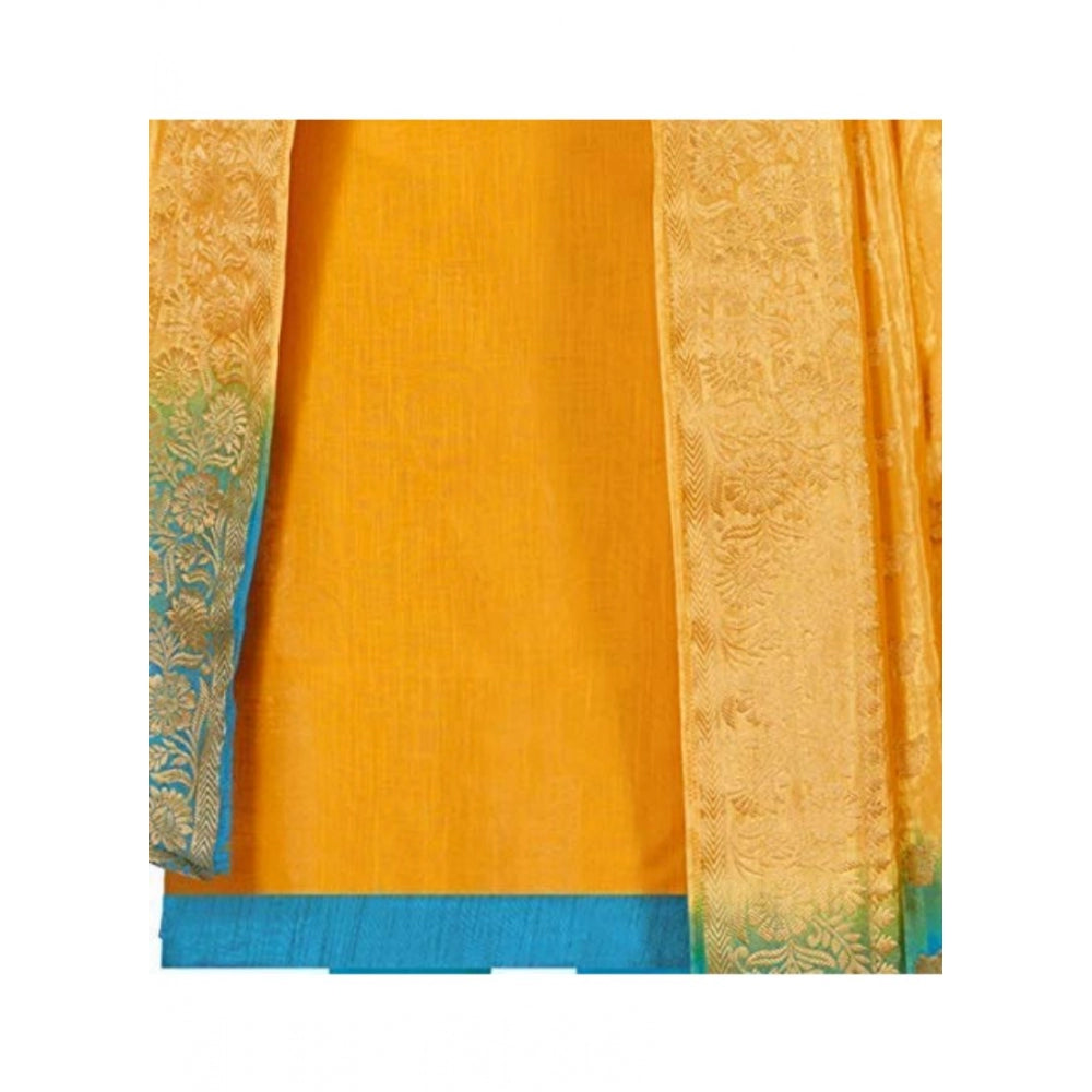 Generic Women's Slub Cotton Unstitched Salwar-Suit Material With Dupatta (Yellow, 2 Mtr)