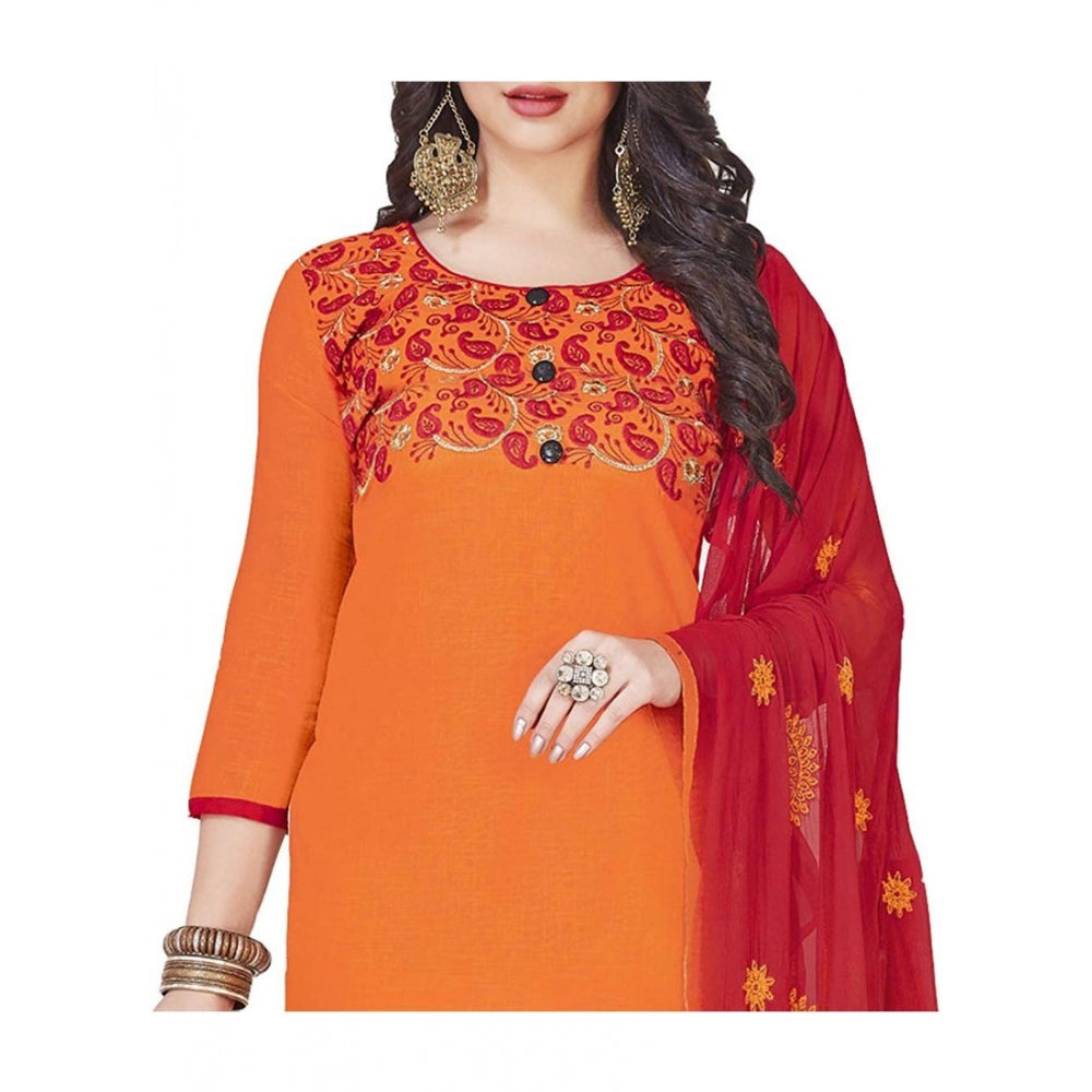 Generic Women's Slub Cotton Unstitched Salwar-Suit Material With Dupatta (Orange, 2 Mtr)