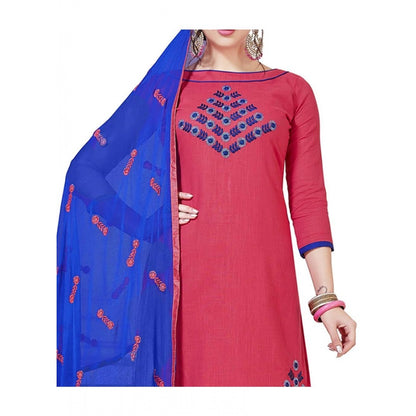 Generic Women's Slub Cotton Unstitched Salwar-Suit Material With Dupatta (Pink, 2 Mtr)