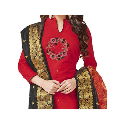 Generic Women's South Slub Cotton Unstitched Salwar-Suit Material With Dupatta (Red, 2 Mtr)