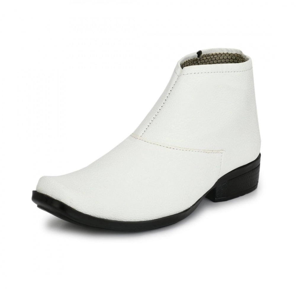 Generic Men's White Color Leatherette Material Casual Boots