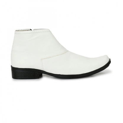 Generic Men's White Color Leatherette Material Casual Boots