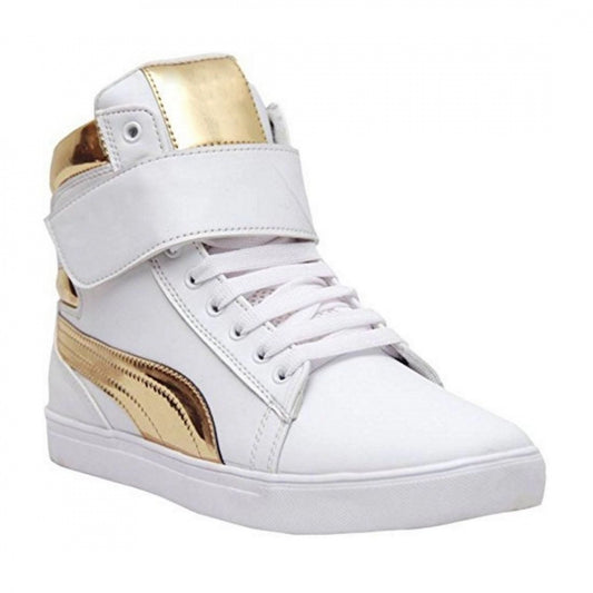 Generic Men's White,Gold Color Synthetic Material Casual Sneakers