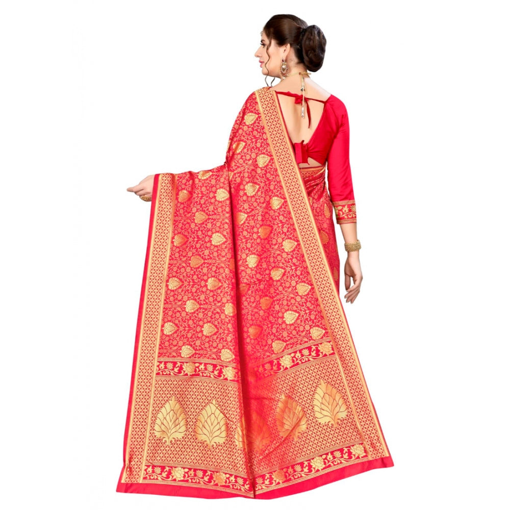 Generic Women's Banarasi silk Saree with Blouse (Red, 5-6mtr)