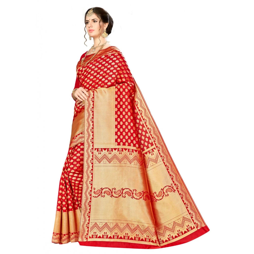 Generic Women's Banarasi silk Saree with Blouse (Red, 5-6mtr)