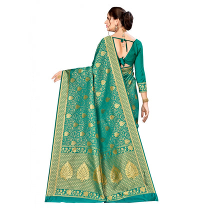 Generic Women's Banarasi silk Saree with Blouse (Green, 5-6mtr)