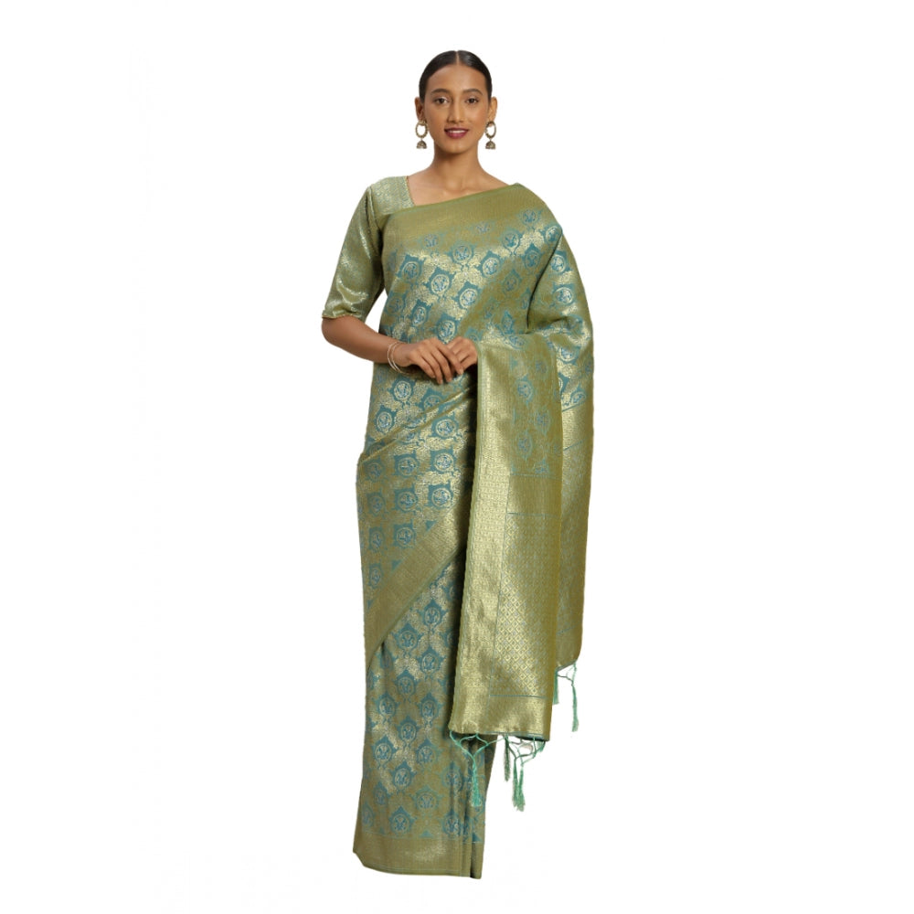 Generic Women's Banarasi silk Saree with Blouse (Sky blue, 5-6mtr)