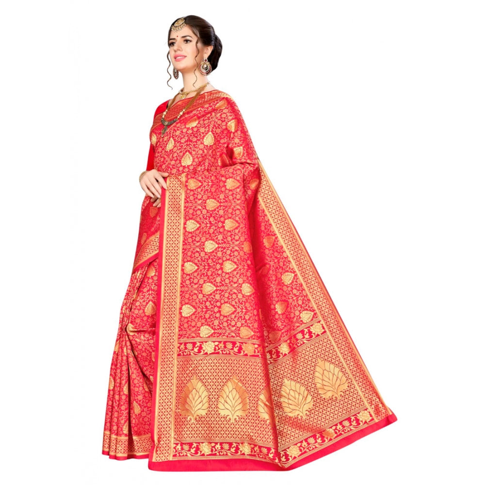 Generic Women's Banarasi silk Saree with Blouse (Red, 5-6mtr)