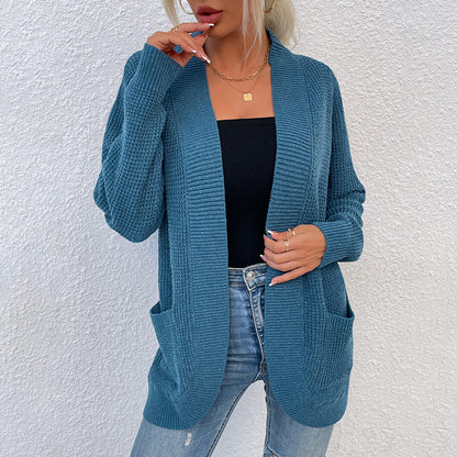 Women's Knitted Sweater Hem Curved Pocket Sweater Women's Jacket