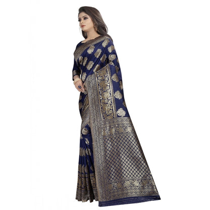 Generic Women's Kota Banarasi Silk Saree with Blouse (NavyBlue,5-6 mtrs)