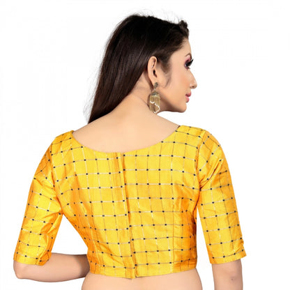 Generic Women's Brocade, Inner-Cotton Full Stitched Padded Blouse (Yellow )