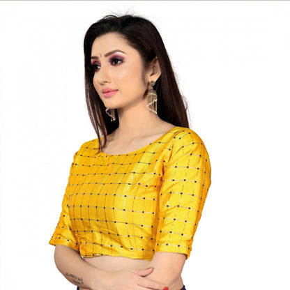 Generic Women's Brocade, Inner-Cotton Full Stitched Padded Blouse (Yellow )