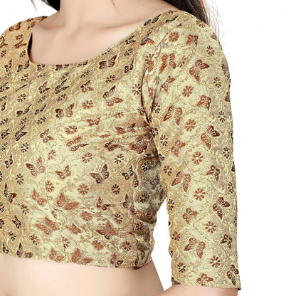 Generic Women's Brocade, Inner-Cotton Full Stitched Padded Blouse (Chiku cofee)