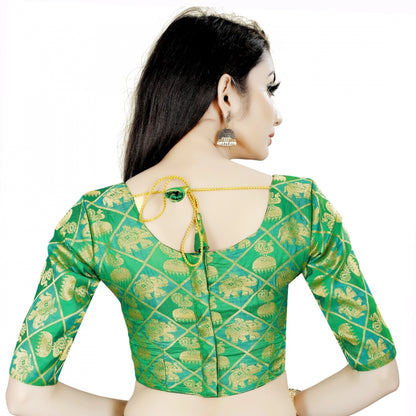 Generic Women's Brocade, Inner-Cotton Full Stitched Padded Blouse (Green)