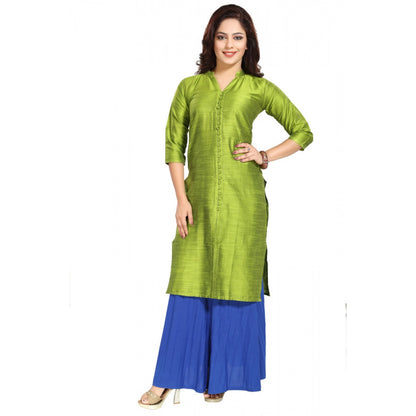 Generic Women's Silk Self Pattern Straight Kurti-Green