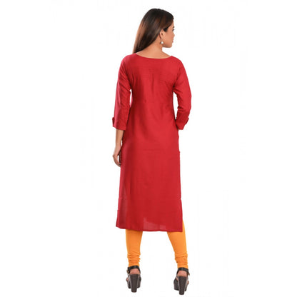 Generic Women's Rayon Self Pattern Straight Kurti-Maroon