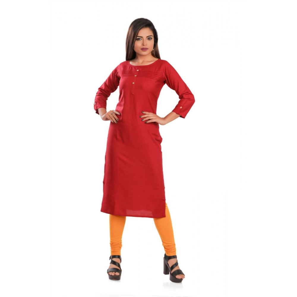 Generic Women's Rayon Self Pattern Straight Kurti-Maroon