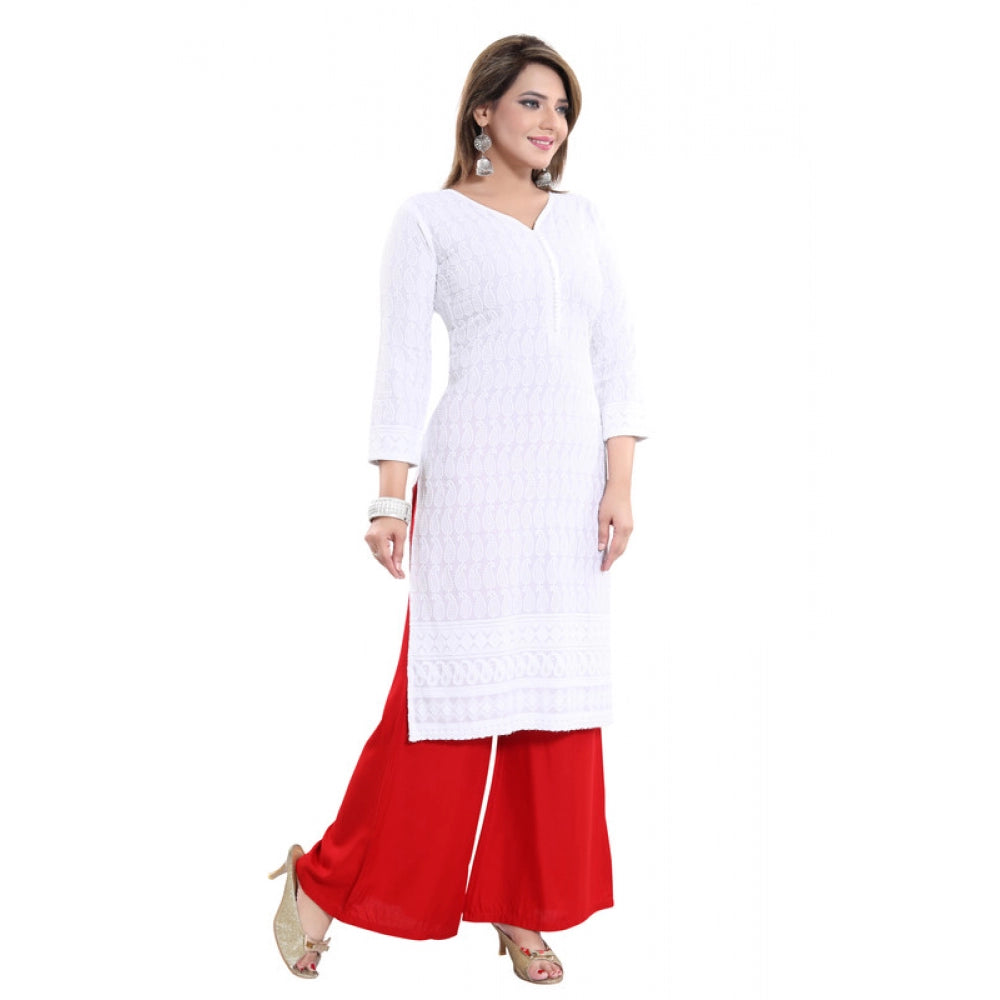 Generic Women's Rayon Embroidered Straight Kurti-White