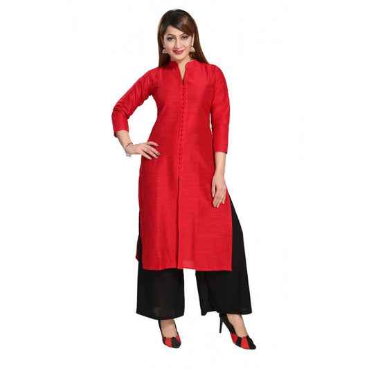 Generic Women's Silk Self Pattern Straight Kurti-Red