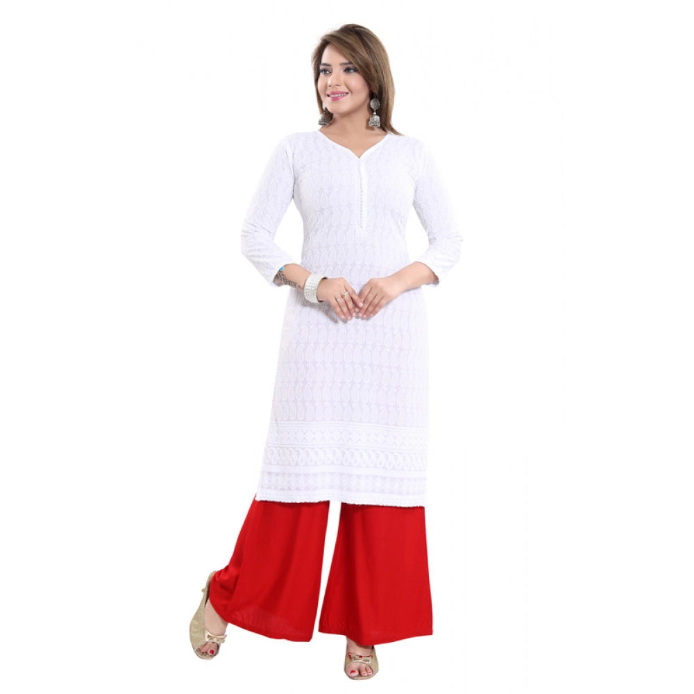 Generic Women's Rayon Embroidered Straight Kurti-White