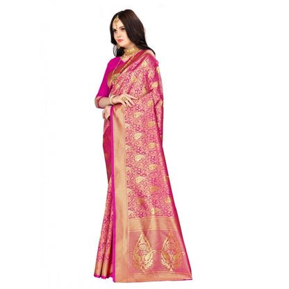 Generic Women's Banarasi Silk Saree (Pink, 5-6mtrs)