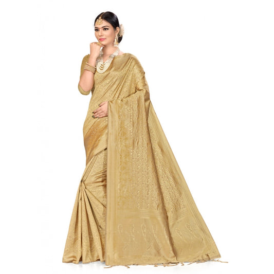 Generic Women's Banarasi Silk Saree (Cream, 5-6mtrs)