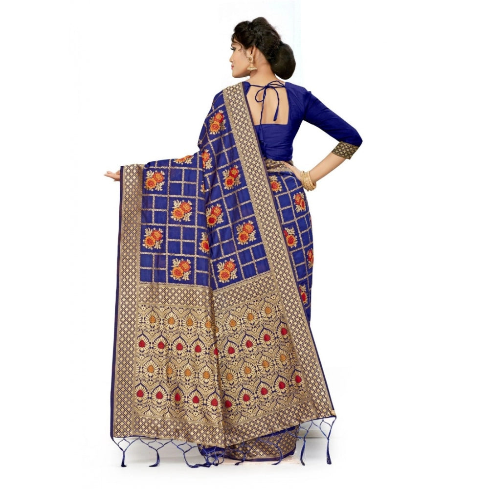 Generic Women's Banarasi Silk Saree (Navy blue, 5-6mtrs)