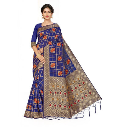 Generic Women's Banarasi Silk Saree (Navy blue, 5-6mtrs)