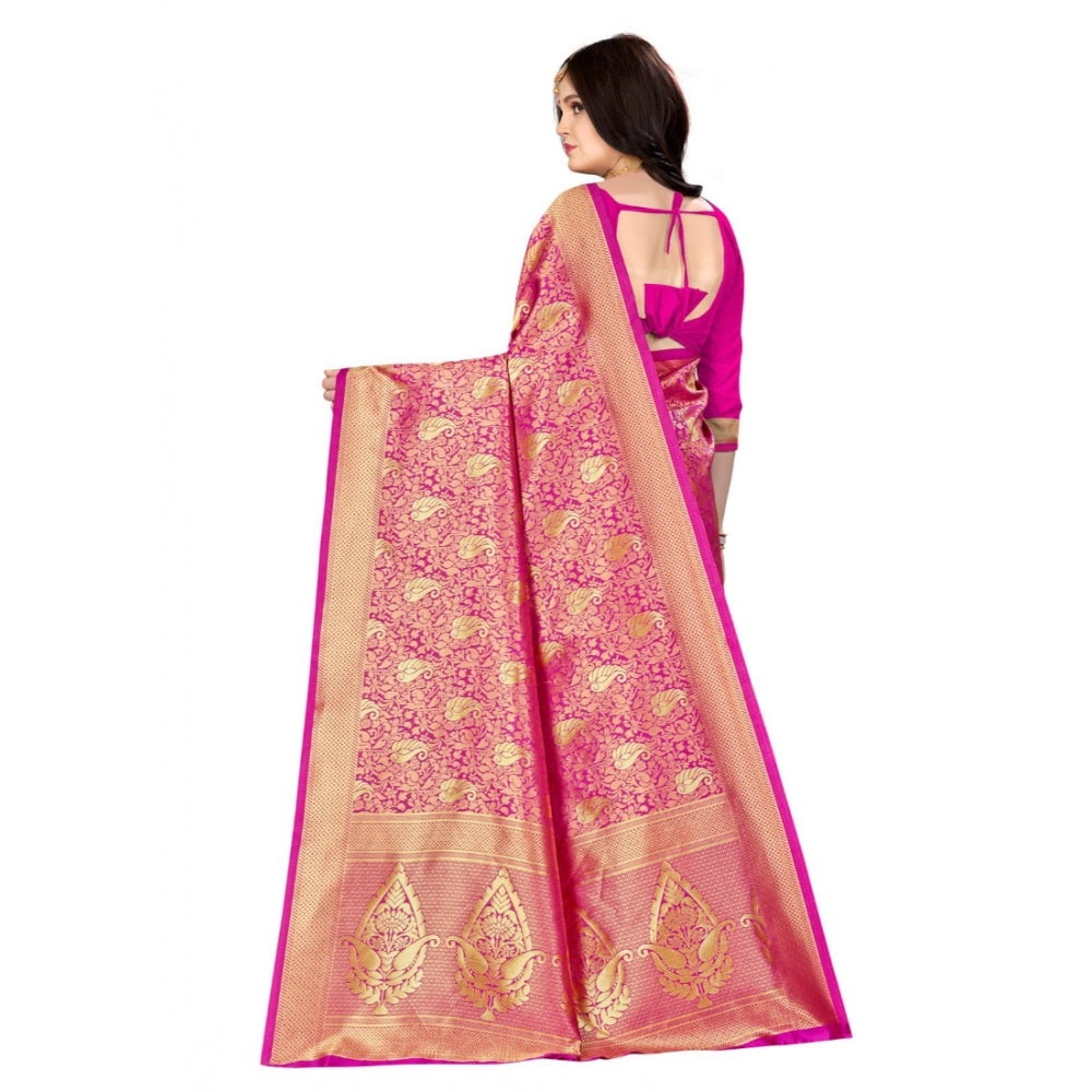 Generic Women's Banarasi Silk Saree (Pink, 5-6mtrs)