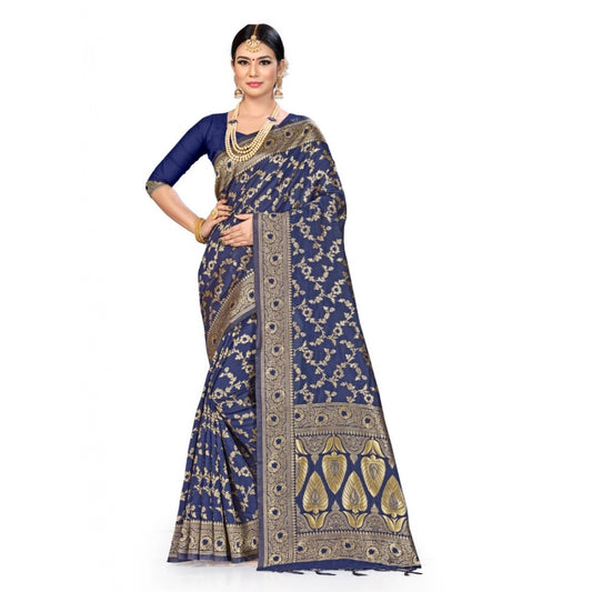 Generic Women's Banarasi Silk Saree (Neavy blue, 5-6mtrs)