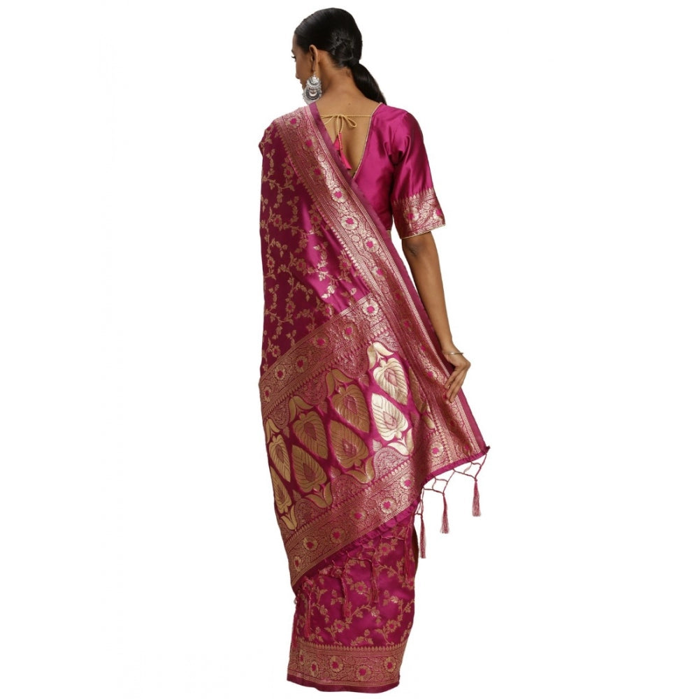 Generic Women's Banarasi Silk Saree (Pink, 5-6mtrs)